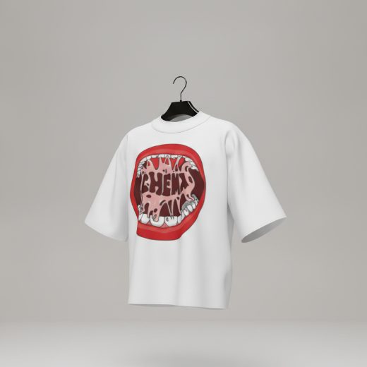 Flat photo — oversized tee with graphic print on a hanger